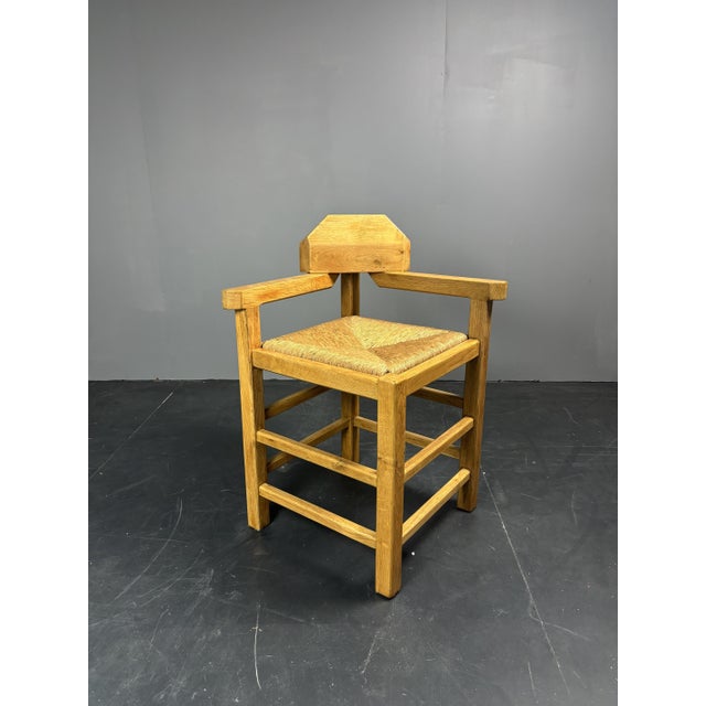 Postmodern Brutalist Dutch Oak Corner Chair with Rush Seat, 1970s For Sale - Image 15 of 18