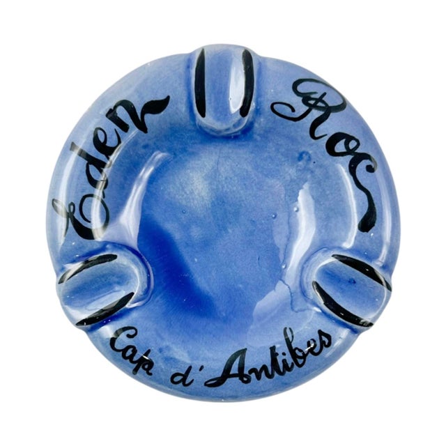 Vintage Hotel Eden Roc Cap d'Antibes Blue Ceramic Ashtray For Sale - Image 4 of 9