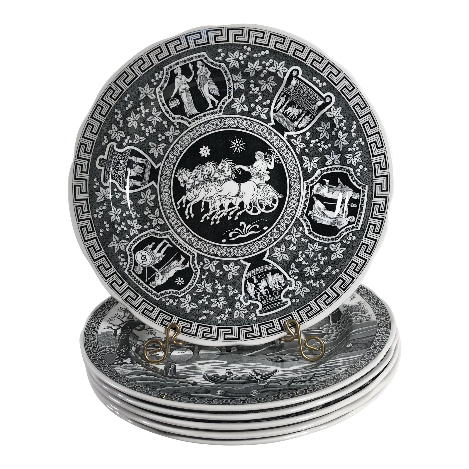 Vintage Spode Black and White Staffordshire Transferware Dinner Plates Set of 6 Chairish