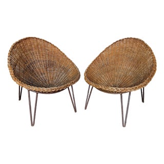 Mid-Century Modern Pair of Rattan Armchairs. France, 1950s For Sale