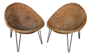 Mid-Century Modern Pair of Rattan Armchairs. France, 1950s