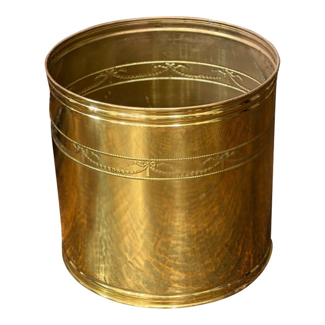 Vintage English Oversized Brass Jardinière Cachepot With Bow & Garland Detail For Sale