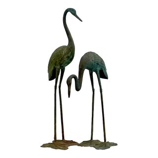 Vintage Coastal Patinated Bronze Herons - Set of 2 For Sale