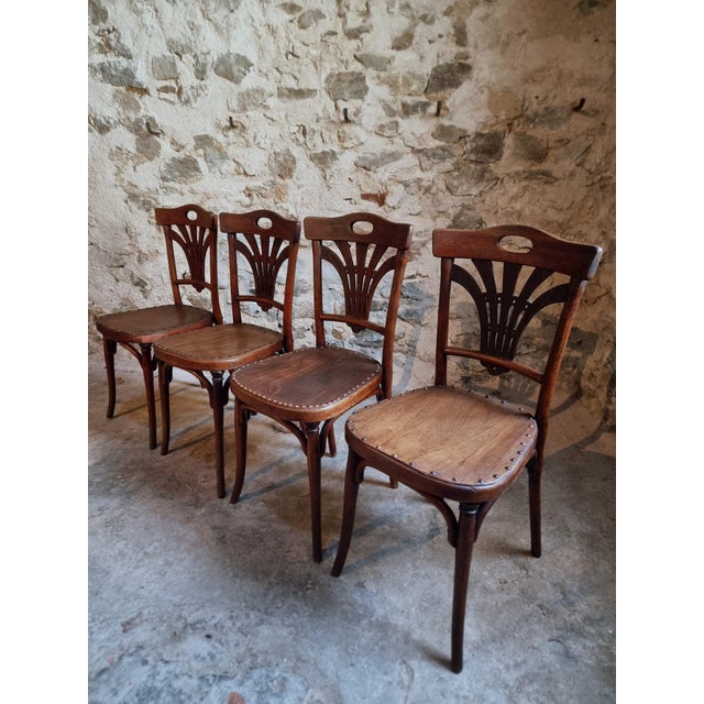 Brown Antique French Bistro Chairs from Thonet, 1920, Set of 4 For Sale - Image 8 of 18