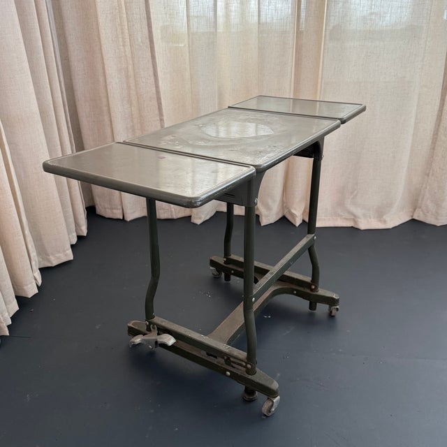 Metal Mid 20th Century Industrial Metal Rolling Typewriter Stand Drop Leaf Table For Sale - Image 7 of 8
