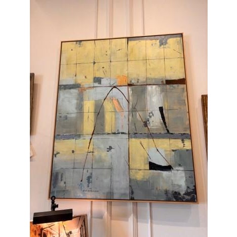 Make a bold statement with this large-scale contemporary abstract painting by Richardson. Featuring a striking grid...