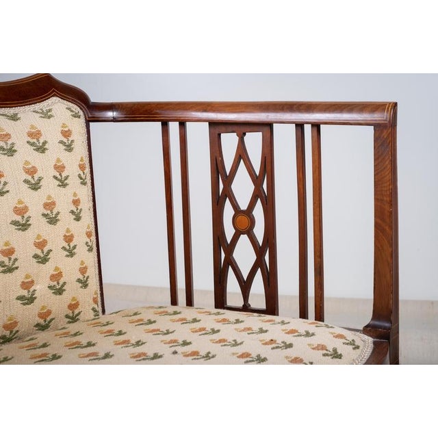 Beige Art Nouveau 2-Seater Sofa or Bench in Mahogany, Early 1900s For Sale - Image 8 of 10