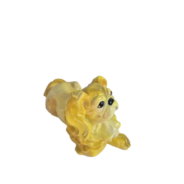 Mid-Century Modern Vintage Yellow Porcelain Pekinese Dog Figurine Astoria Moldings Inc Made in Germany C. 1960's For Sale - Image 3 of 10
