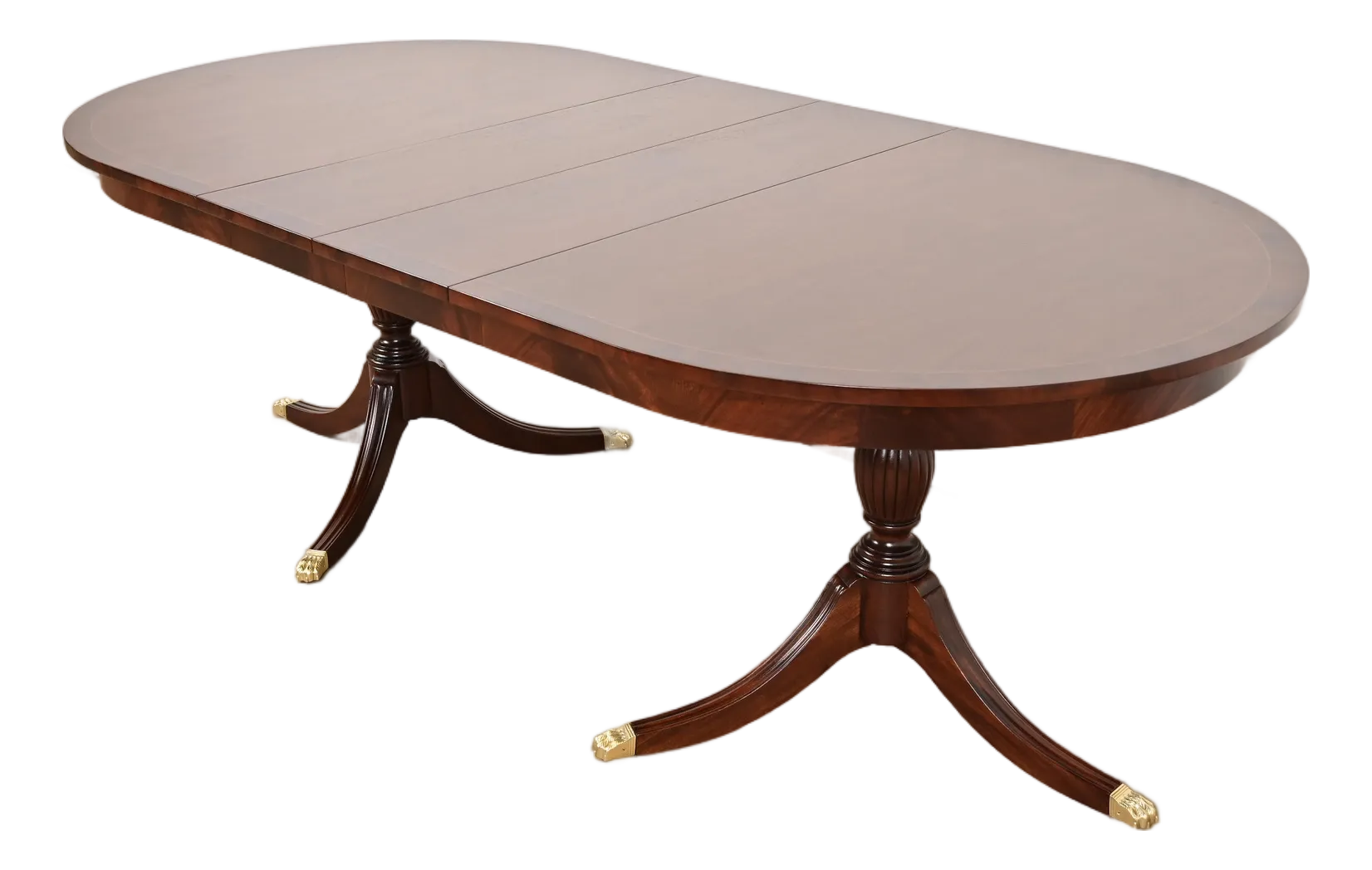 クラシック ダイニングテーブル Henkel-Harris & Drexel Henkel Harris Georgian Banded Mahogany Double Pedestal Extension