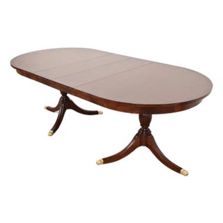Henkel Harris Georgian Banded Mahogany Double Pedestal Extension Dining Table, Newly Refinished For Sale