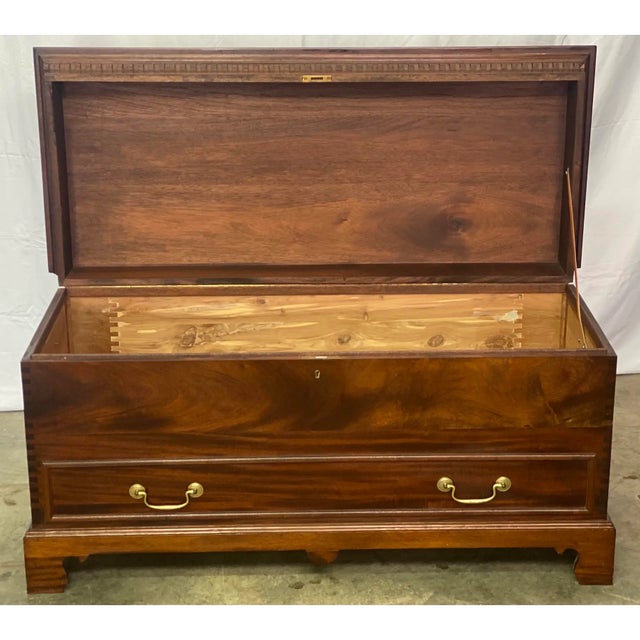 Brown Vintage Mahogany Chippendale Style Cedar Lined Blanket Chest Trunk For Sale - Image 8 of 9