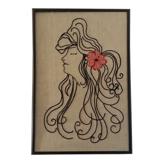 "Woman With Flower" Framed Textile Art For Sale