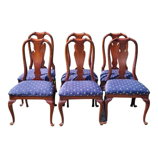 Councill Craftsmen Queen Anne Mahogany Dining Chairs Star Fabric Set of 6 Chairish