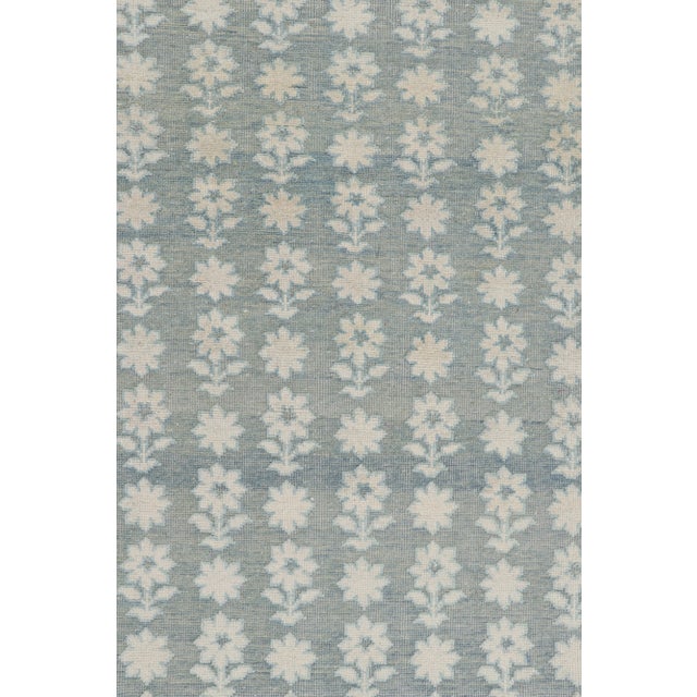 Contemporary Rug & Kilim’s Modern Block Print Rug in Blue with White Floral Patterns - 12x15 For Sale - Image 3 of 7