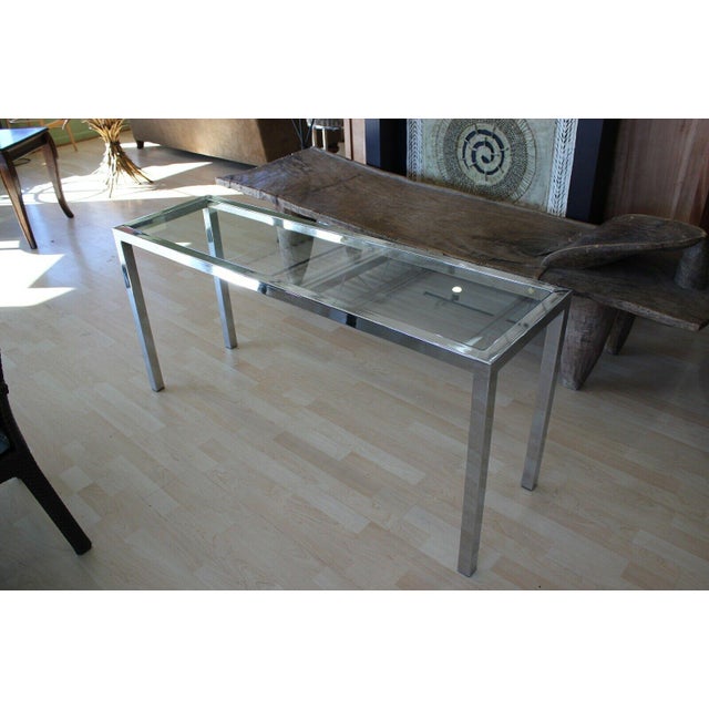 New chrome and glass sofa table 1960s Milo Baughman Chrome Glass Console Sofa Table Chairish