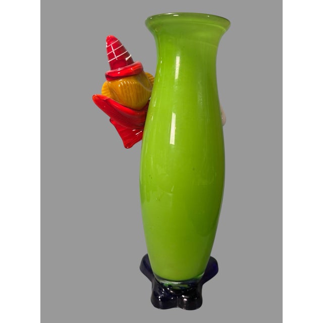 Art Deco Vintage Murano Multi Colored Art Glass Figural Clown 11.25" Green & Red Vase For Sale - Image 3 of 7