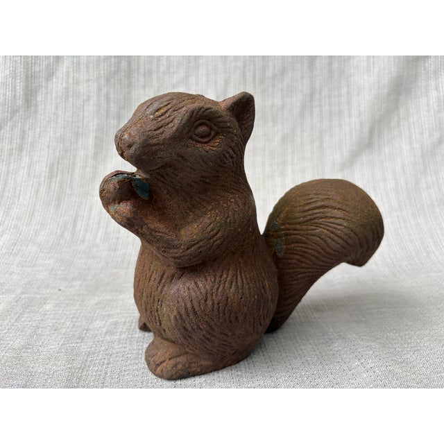 Vintage Rusty Cast Iron Squirrel Eating an Acorn Statue For Sale - Image 9 of 12