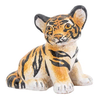 Italian Modern Tiger Cub Ceramic Sculpture For Sale