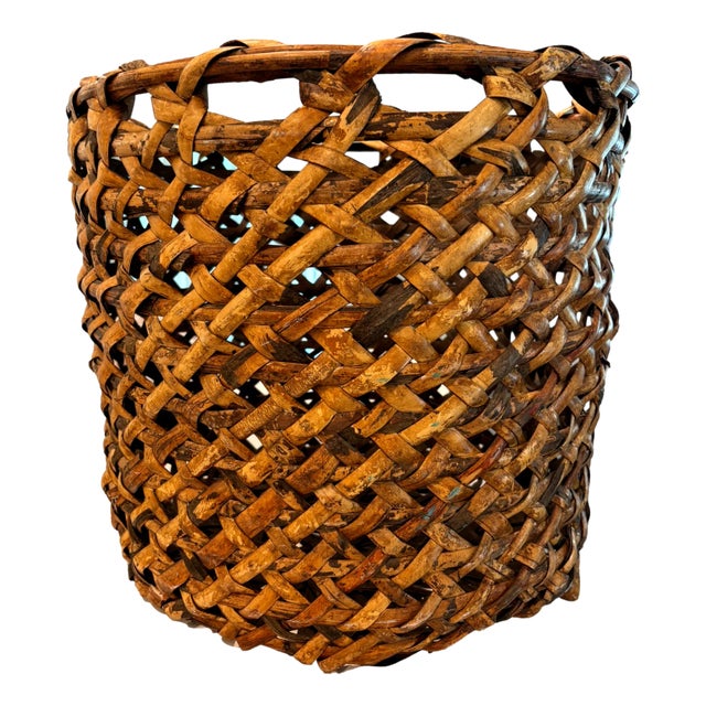 Vintage Oversized Tortoise Shell Burnt Bamboo Burl Floor Basket Planter For Sale