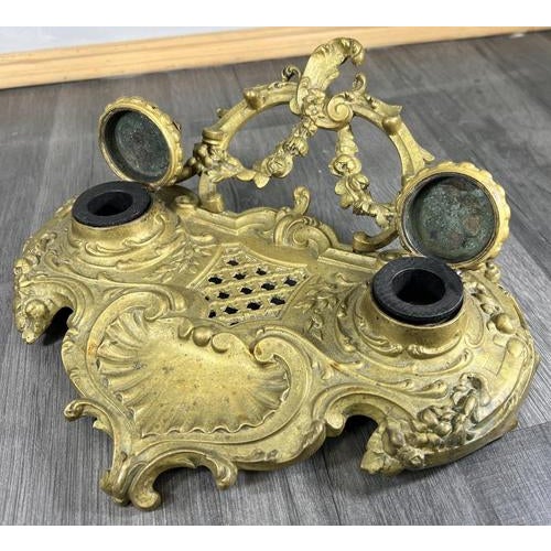 Rococo Vintage French Ornate Brass Inkwell For Sale - Image 3 of 12
