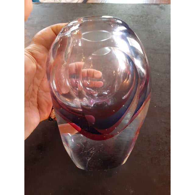 Italian 1970s Flavio Poli Design Seguso Murano Art Glass Sommerso Faceted Vase For Sale - Image 3 of 6