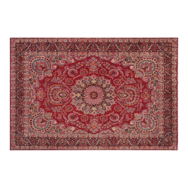 1970s Traditional Red Blue Hand-Knotted Area Rug 9.10x12.6 For Sale