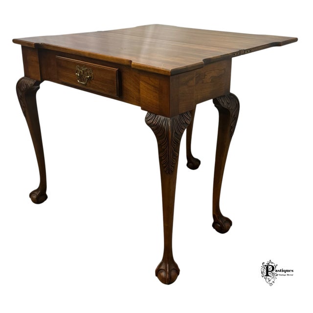 1970s Vintage Statton Needham Bicentennial Collection Chippendale Style Oxford Cherry Flip Top Card / Console Table For Sale - Image 5 of 12