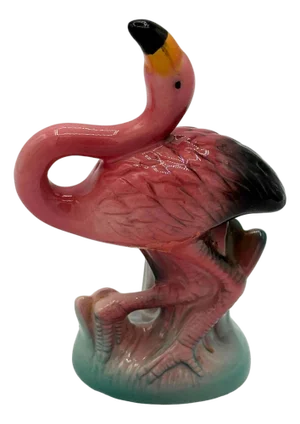 1986 Tropical Pink Flamingo Ceramic Tabletop Bud Vase Set by Five & Dime
