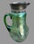 Loetz Vintage Loetz Style Iridized Oil Spot 12" Art Glass Pitcher Silver Plated Rim For Sale - Image 4 of 9