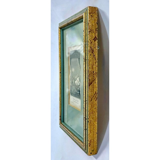 Small antique framed French boudoir scene engraving with gilt wood & painted frame. Marked "Desenne d, Siroux S, ""Elle...