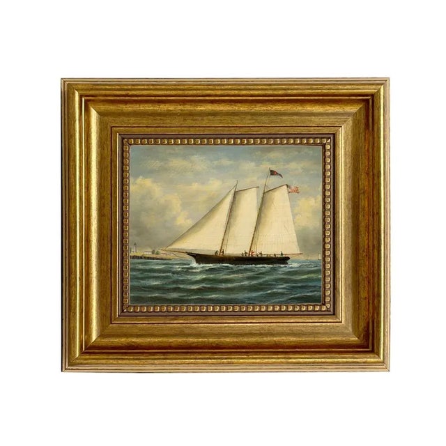 Not Yet Made - Made To Order America First Winner America Cup Framed Oil Painting Print on Canvas in Antiqued Gold Frame For Sale - Image 5 of 5