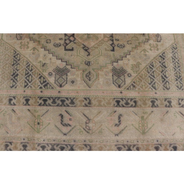 Textile Vintage Turkish Tribal Medallion Oushak in Muted Green, Pink, and Off White For Sale - Image 7 of 16