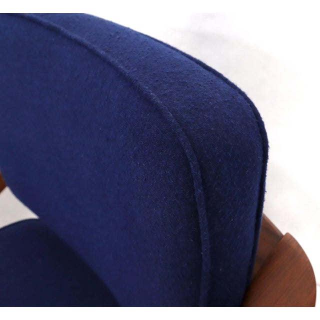 Pair of New Blue Upholstery Teak Danish Mid-Century Modern Arm Lounge Chairs For Sale - Image 4 of 13