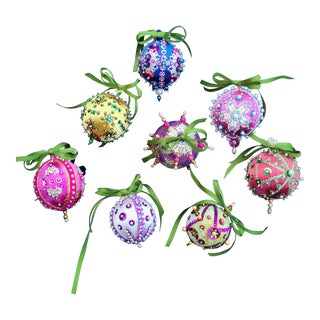 Vintage Hand Beaded Christmas Ornaments - Set of 8 For Sale
