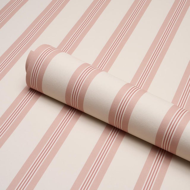 Schumacher Schumacher Chatham Stripe Wallcovering In Rose For Sale - Image 4 of 6
