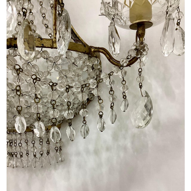 Gold Pair of Vintage Italian Gilt Metal and Crystal Wall Sconces For Sale - Image 8 of 8