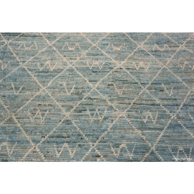 Tribal Light Blue Background Creamy White Tribal Pattern Modern Room Size Rug For Sale - Image 3 of 6