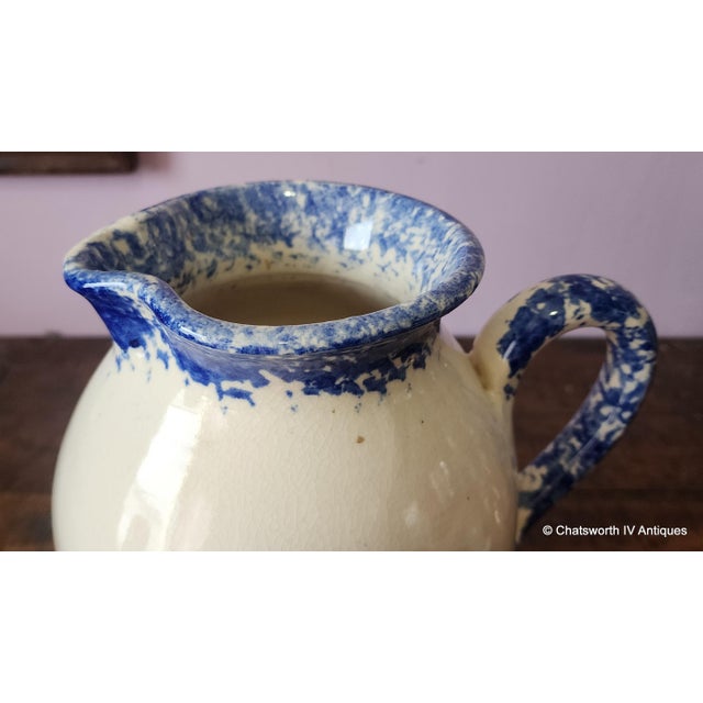 Traditional Vintage Early 1980s Buttermilk Acres Stoneware Cow & Heart Spongeware Large Pitcher For Sale - Image 3 of 10