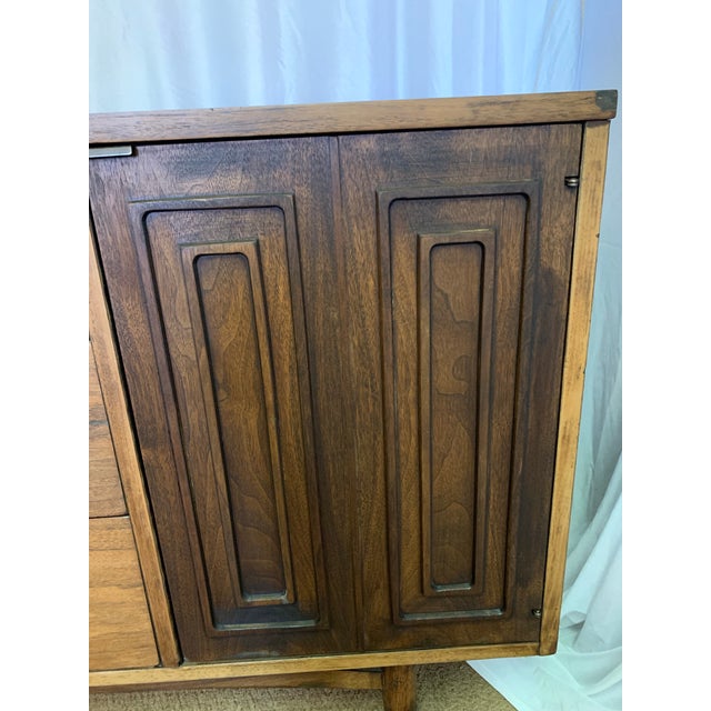 Broyhill Vintage Broyhill Sculptra Credenza | 3 Drawers | 2 Cabinets | Partially Refinished For Sale - Image 4 of 12