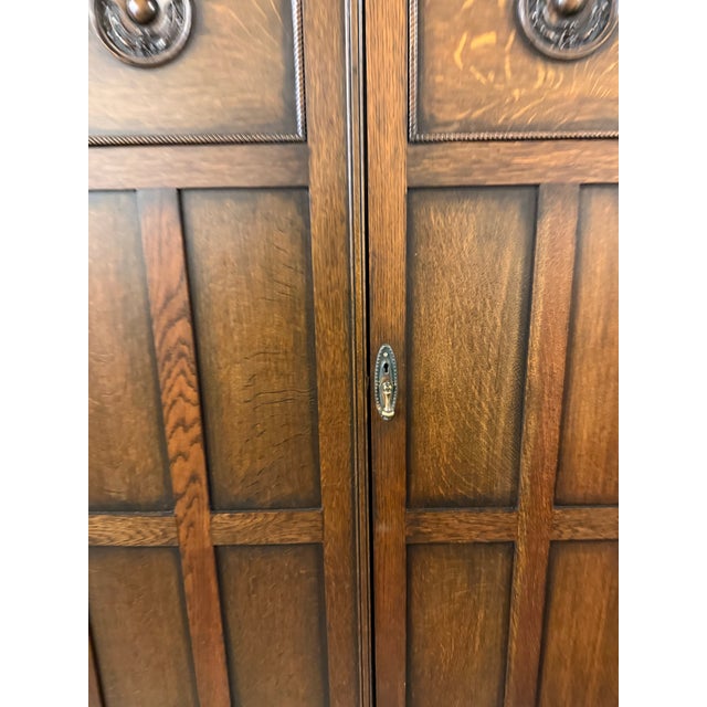 Brown English Arts & Crafts Oak Armoire, Antique For Sale - Image 8 of 12