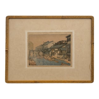 Hiroshi Yoshida “Canal in Osaka” Framed Japanese Woodblock Print For Sale