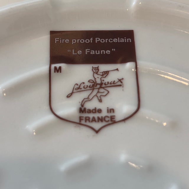 1940s Louis Lourioux "Le Faune" Vintage Fireproof Porcelain 7" Vegetable Motif Souffle Dish France For Sale - Image 11 of 15
