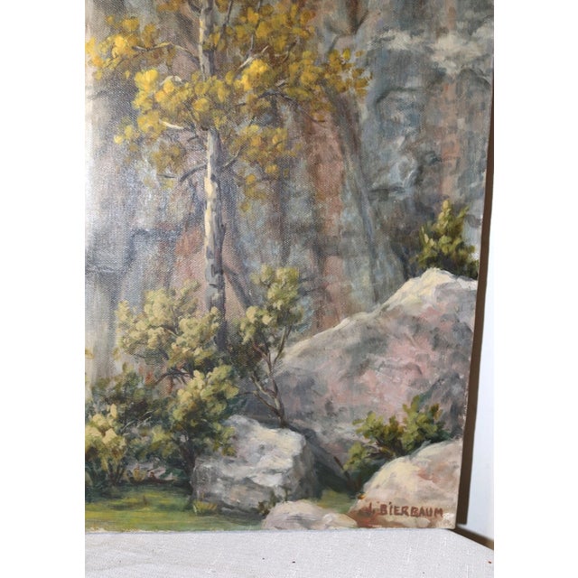 Brown Vintage Original J Bierbaum Oil Painting Landscape Rock Mountain Realism Canvas For Sale - Image 8 of 12