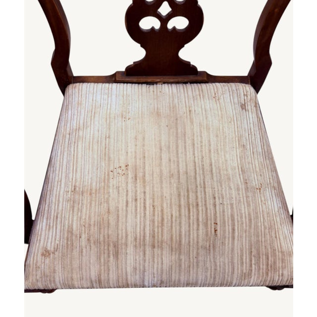 Hepplewhite Antique 1920s Federal Hepplewhite Revival Walnut Dining Armchair Pierced Back For Sale - Image 3 of 4