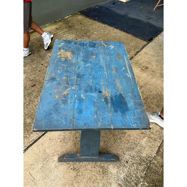 Cerulean Vintage Distressed Blue Wood Side Table For Sale - Image 8 of 12
