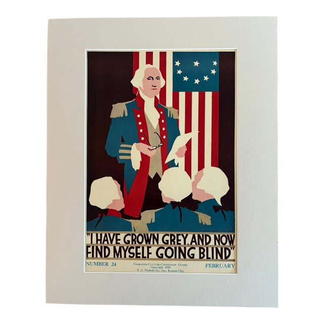 Original Vintage 1939 Character Culture Poster of George Washington 16x20 Mat For Sale