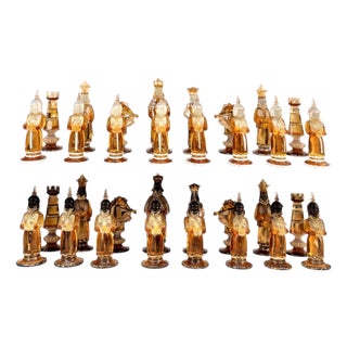 Amber Glass Chess Pieces from Barbini, Pauly & C., 1930s, Set of 32 For Sale