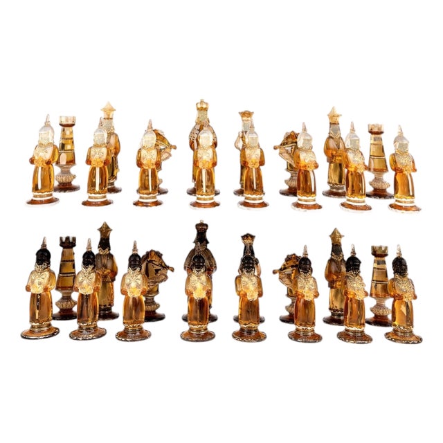 Amber Glass Chess Pieces from Barbini, Pauly & C., 1930s, Set of 32 For Sale