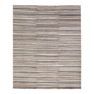 2010s Modern Apadana's Groove Handmade Brown Bamboo/Silk Rug With Stripe Motif For Sale