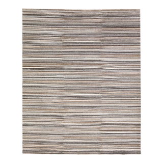 2010s Modern Apadana's Groove Handmade Brown Bamboo/Silk Rug With Stripe Motif For Sale